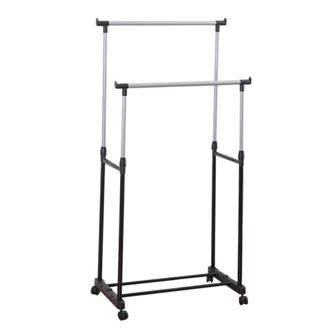 Вешалка для плечиков двухъярусная BOOMHOUSE GR-003 (в900-1600*ш800*г400мм), пластик/металл, черный/хром, 701438