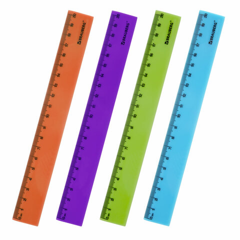 Линейка пластиковая 20 см, BRAUBERG "NEON", ассорти, пакет, 210773