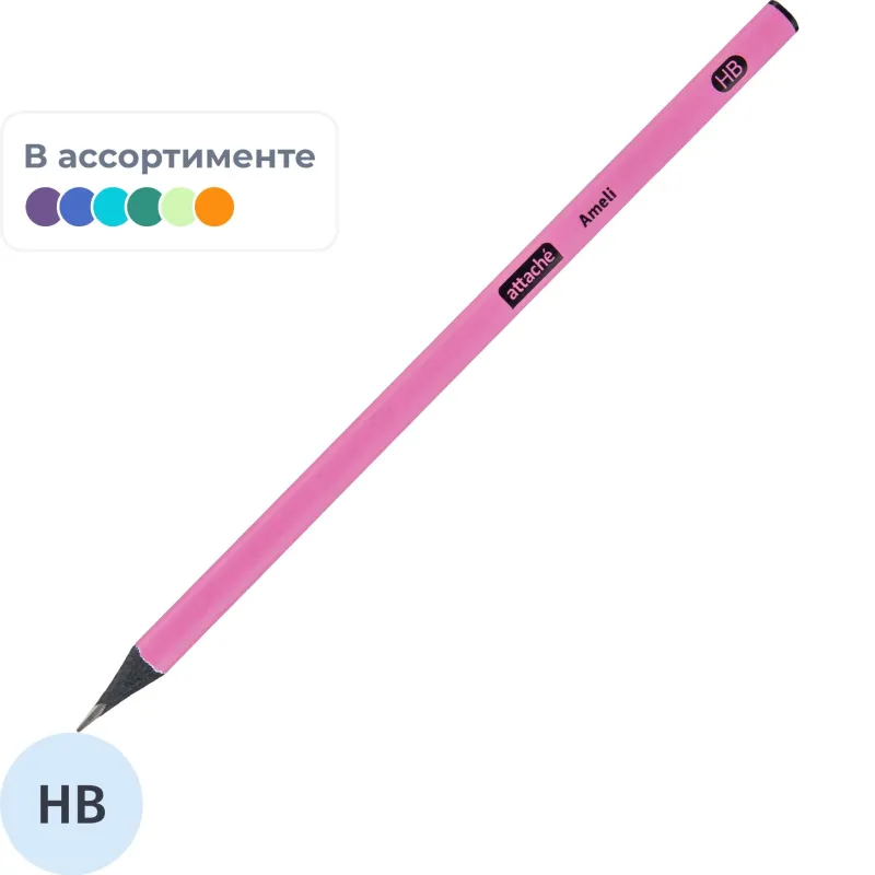 Карандаш чернографитный Attache Ameli HB б/ласт трехгр черн.дерево, в асс