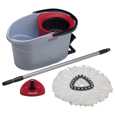 Швабра с отжимом и ведром 10л VILEDA "УльтраСПИН Мини", отжим с педалью, насадка, красный 158011