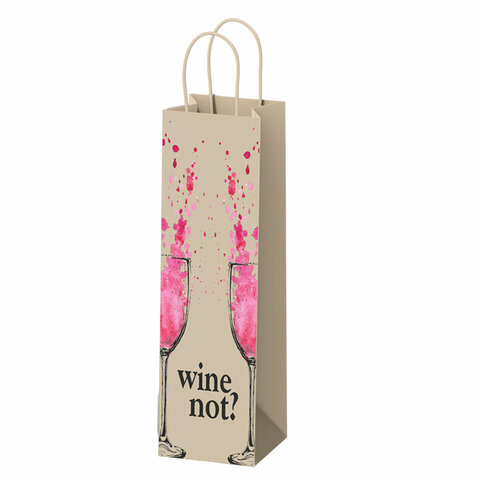 Крафт-пакет бумажный "Wine not?" 15х8х39 см, с кручеными ручками, плотность 80 г/м2, 115809