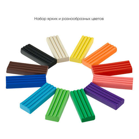 Пластилин классический ГАММА "Классический", 12 цветов, 240 г, со стеком, картонная упаковка, 281033