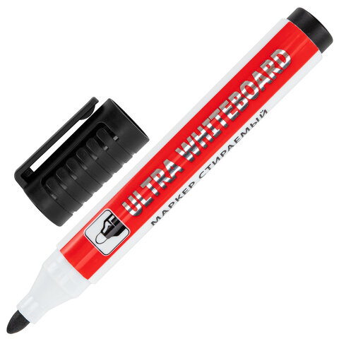 Маркер стираемый для белой доски ЧЕРНЫЙ, BRAUBERG "ULTRA WHITEBOARD MARKER", 3 мм, с клипом, 152634