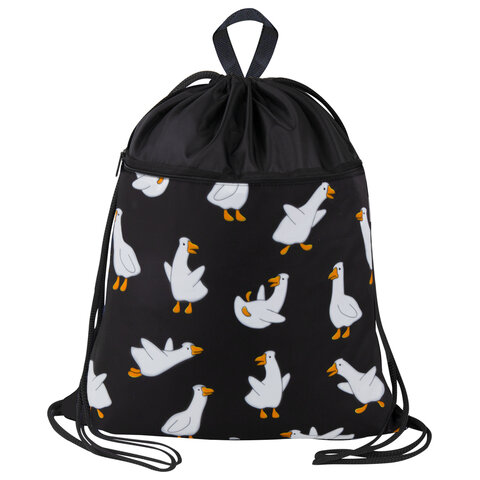 Мешок для обуви BRAUBERG БОЛЬШОЙ, с ручкой, карман на молнии, сетка, 49х41 см, "Crazy geese", 274638