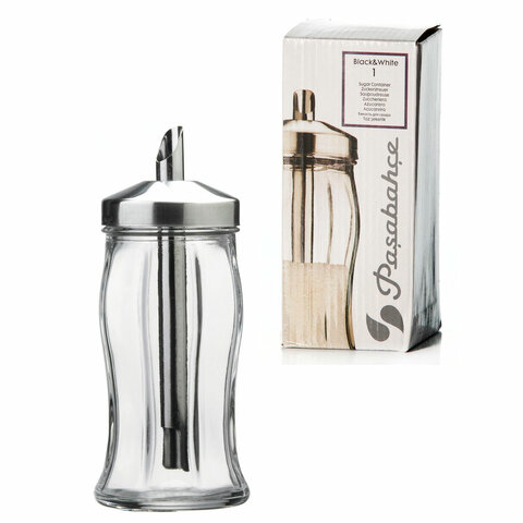 Сахарница с дозатором, объем 260 мл, PASABAHCE "Black&White", фирменная подарочная упаковка, 80078