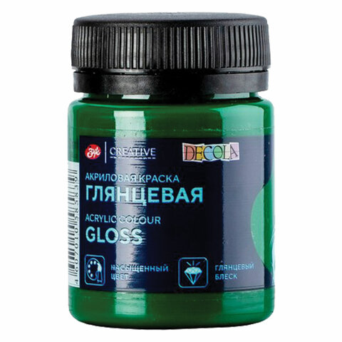Краска акриловая глянцевая "Декола", банка 50 мл, зеленая средняя, Невская Палитра, 2928722