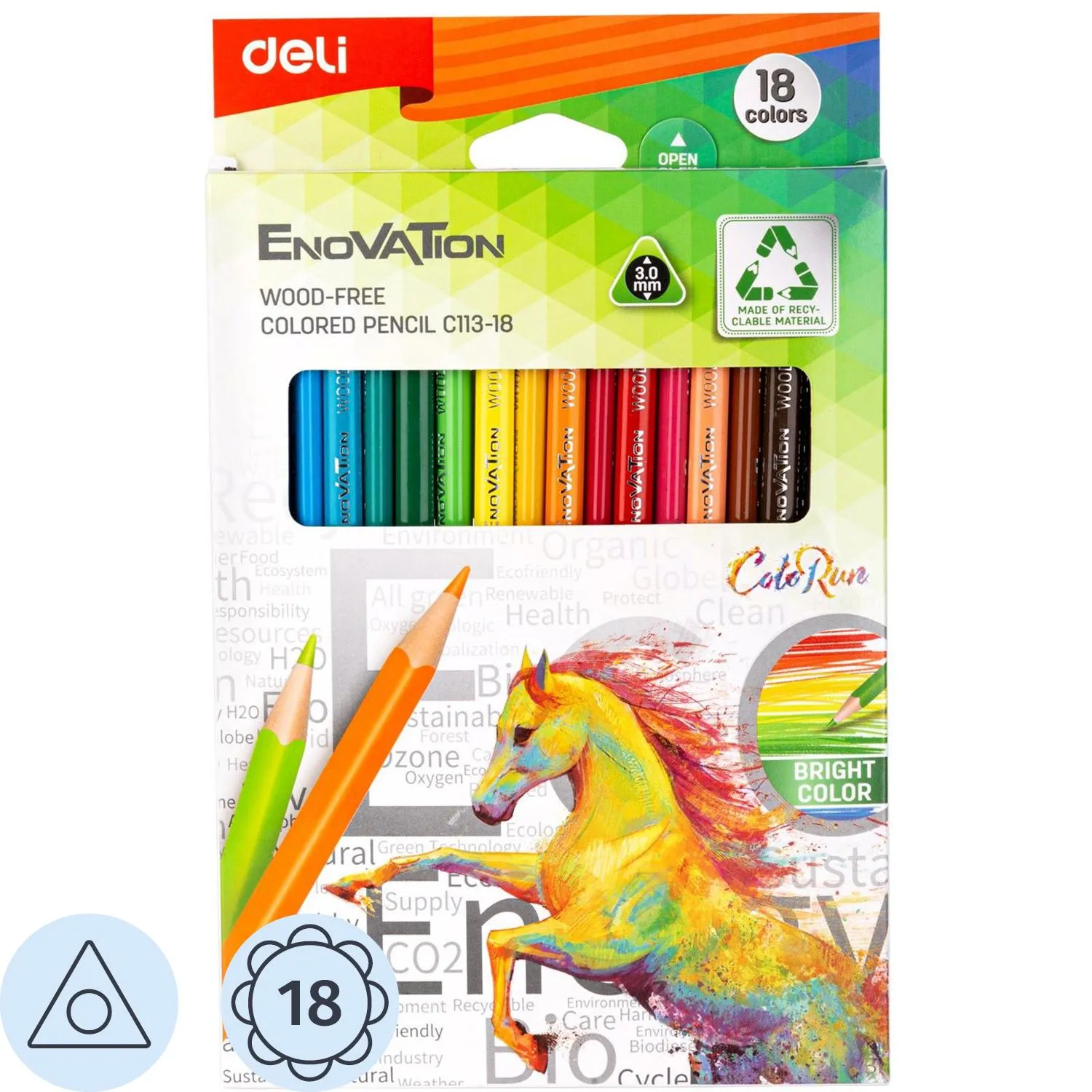 Карандаши цветные 18цв 3-гран Deli Enovation, пластик, EC113-18, 1465094К