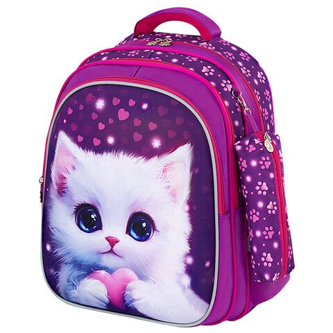 Рюкзак BRAUBERG KIDS MIND с пеналом в комплекте, 2 отделения, "Humble Cat", 40х28х18 см, 273176