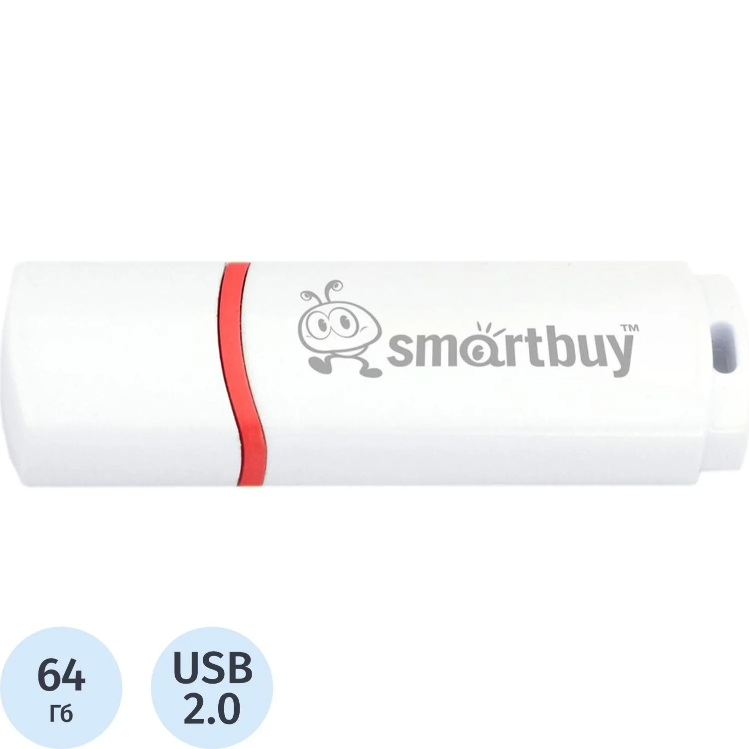 Флеш-память Smartbuy Crown, 64Gb, USB 2.0, бел, SB64GBCRW-W, 896123К