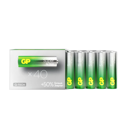Батарейки КОМПЛЕКТ 40 шт., GP Super G-Tech, AA (LR6,15А), алкалиновые, пальчиковые, 15AA21-2CRSWC40