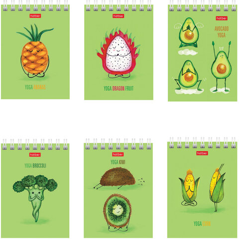 Блокнот МАЛЫЙ ФОРМАТ А7 75х105 мм, 60 л., гребень, картон, клетка, HATBER, "Йога-Фитнес", 066625, 60Б7В1гр