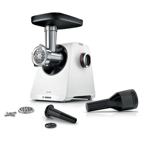 Мясорубка BOSCH MFWS420W, мощность 1900 Вт, производительность 2,5 кг/мин, металлический шнек, реверс