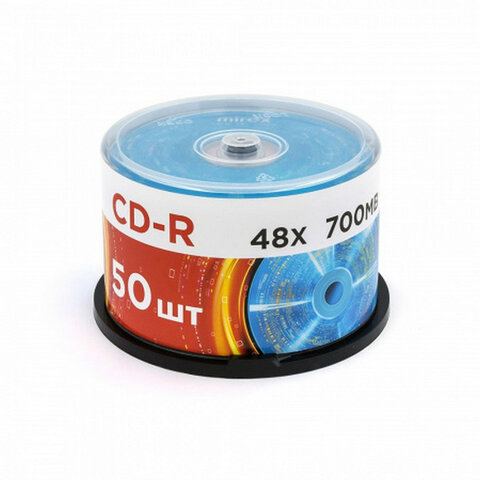 Диск CD-R MIREX, 700 Мб, 48x, Cake Box (упаковка на шпиле), КОМПЛЕКТ 50 шт., UL120051A8B