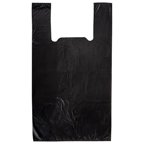 Пакет "майка" КОМПЛЕКТ 100 штук, 28+15х55, ПНД черный, 15 мкм, LAIMA, 700788