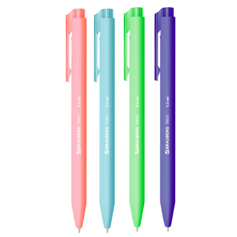Ручка шариковая автоматическая BRAUBERG "TRIOS BRIGHT COLOR", корпус ассорти, СИНЯЯ, пишущий узел 0,5 мм, линия письма 0,3мм, 144497