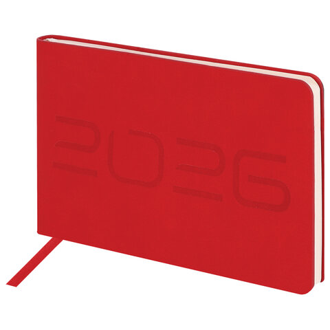 Еженедельник датированный 2026 МАЛЫЙ ФОРМАТ 105х160 мм, А6, BRAUBERG "Imprint", тиснение, красный, 117211
