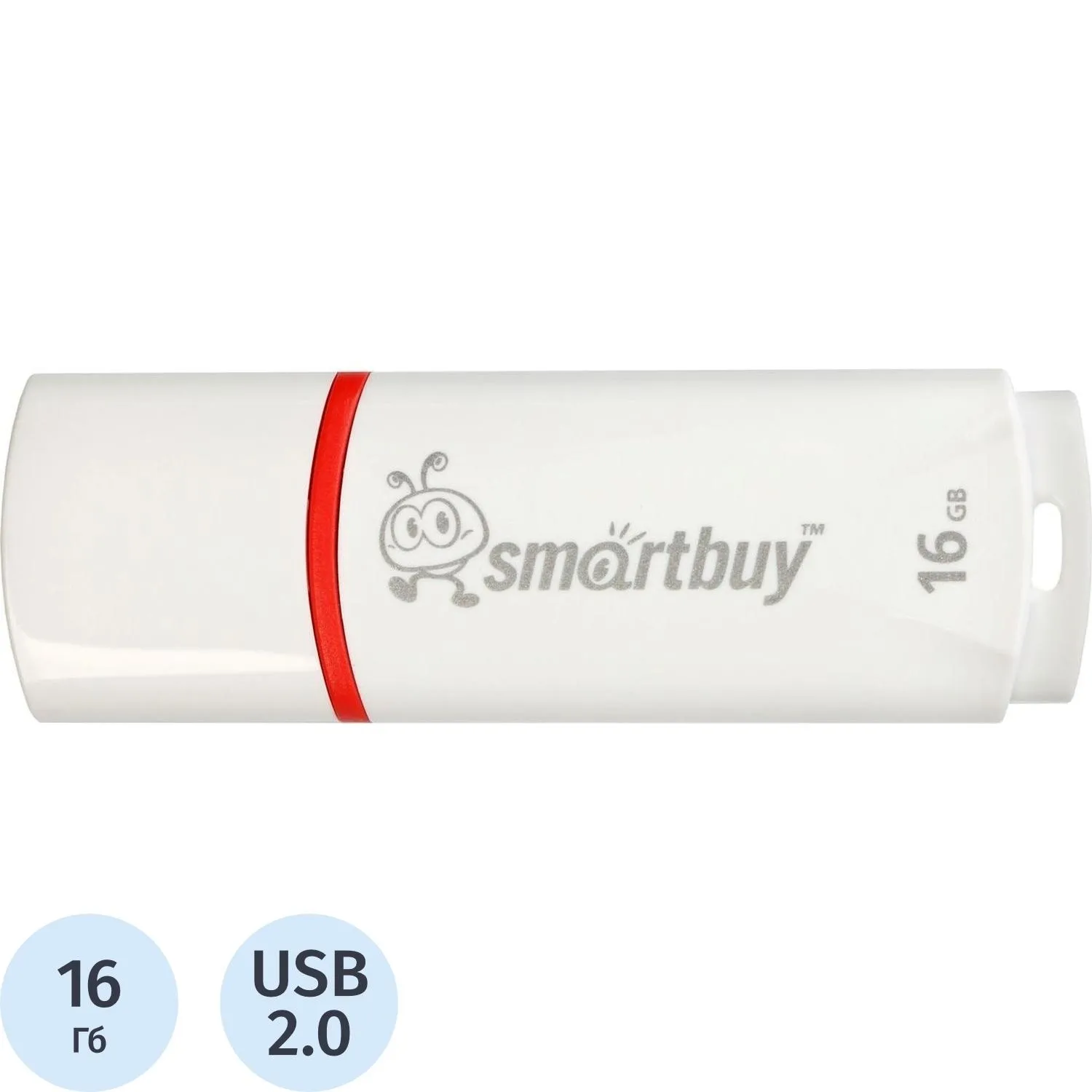Флеш-память Smartbuy Crown, 16Gb, USB 2.0, бел, SB16GBCRW-W, 445907К