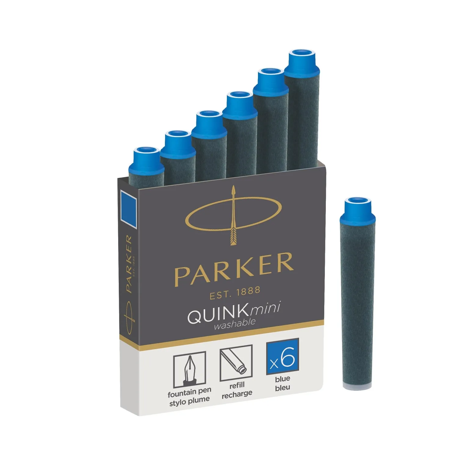 Картридж чернильный для перьевой ручки PARKER QUINK SHORT синие 6шт 1950409