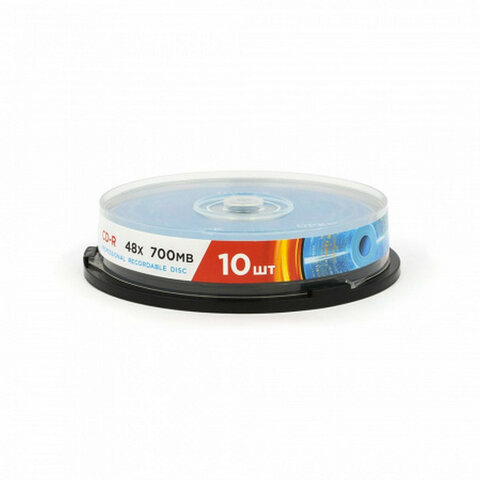 Диск CD-R MIREX, 700 Мб, 48x, Cake Box (упаковка на шпиле), КОМПЛЕКТ 10 шт., UL120051A8L