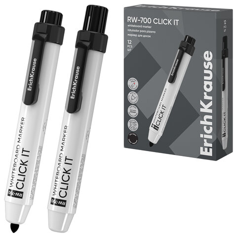 Маркер стираемый для белой доски автоматический ERICH KRAUSE RW-700 "Click it", ЧЕРНЫЙ, 2 мм, 60830