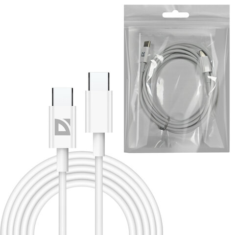 Кабель USB Type-C-Type-C, 60 Вт, белый, 2 м, DEFENDER F182, 87538