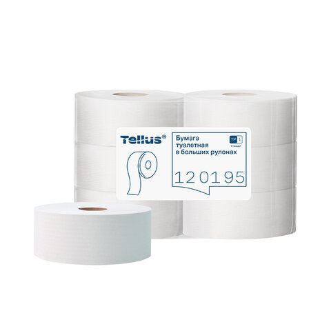 Бумага туалетная 525 м, БОЛЬШОЙ РУЛОН, Tellus/TORK (Система T1) UNIVERSAL, КОМПЛЕКТ 6 рулонов, 1-слойная, 120195