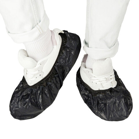 Бахилы двойные КОМПЛЕКТ 500шт (250пар) STRONG, 39х14см, 100мкм, 10г, черные, ELEGREEN, ЭГЦЧ-100/Н20