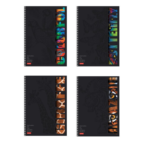 Тетрадь А4 96 л., HATBER, гребень, клетка, матовая ламинация, 3D-лак, "Animals print" (микс), 085842, 96Т4лолВ1гр