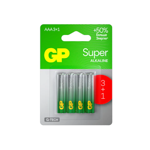 Батарейки КОМПЛЕКТ 4 шт., GP Super G-Tech, AAA (LR03,24А), алкалиновые, мизинчиковые, ПРОМО 3+1, 24A3/1-2CR4