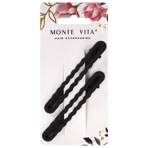 Заколки для волос НАБОР 2 шт., 8 см, зажим, soft touch, чёрный, MONTE VITA (МОНТЕ ВИТА), 457087
