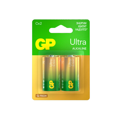 Батарейки КОМПЛЕКТ 2 шт., GP Ultra G-Tech, С (LR14, 14А), алкалиновые, блистер, 14AU-2CR2