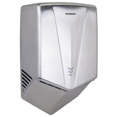 Сушилка для рук ВЫСОКОСКОРОСТНАЯ АНТИВАНДАЛЬНАЯ SONNEN K2022A, 1300 Вт, 150 м/с, IPX1, 72 дБ, нержавеющая сталь, 607191