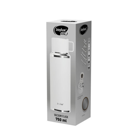 Термос 0,75 л JOYLUX ULTRA, нерж. сталь SUS316, крышка/кружка, питейник, сито, белый матовый, 700315