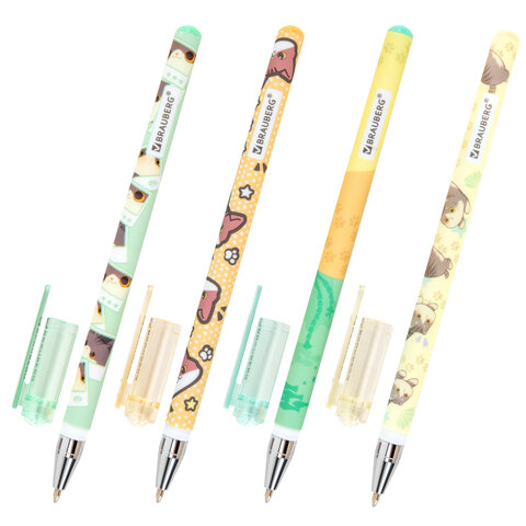 Ручка шариковая с принтом BRAUBERG "МИЛЫЕ КОТЫ", СИНЯЯ, SOFT TOUCH покрытие, узел 0,7 мм, линия письма 0,35 мм, 144478