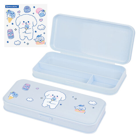 Пенал пластиковый BRAUBERG, пастельный голубой, С НАКЛЕЙКАМИ, 21х9х3 см, 272272