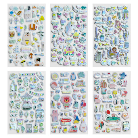 Наклейки гелевые "Блестящий микс", 15,5х9,5 см, ассорти 6 видов, FUNSTER (ФАНСТЕР), 666086