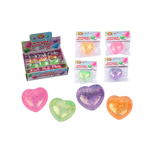 Игрушка-антистресс "СТЕКЛЯННОЕ СЕРДЦЕ", 5 см, ассорти 4 цвета, дисплей, JOLLY JOT (ДЖОЛЛИ ДЖОТ), 665808