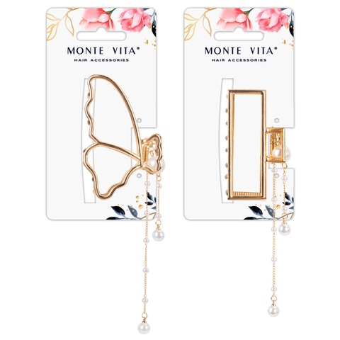 Краб для волос 7,5 см, с подвесками, золотистый, АССОРТИ, MONTE VITA (МОНТЕ ВИТА), 457019