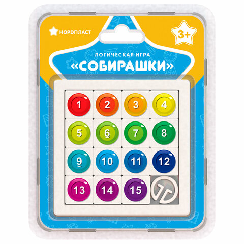 Игра логическая "Собирашки", пластик, размер поля 10х10 см, 15 фишек, фишка 2х2см, НОРДПЛАСТ, 812