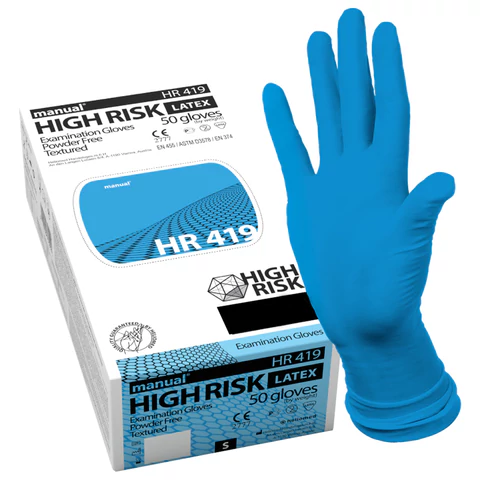 Перчатки латексные смотровые MANUAL HIGH RISK HR419 Австрия, 25 пар (50 штук), размер 8-9, L (большой)