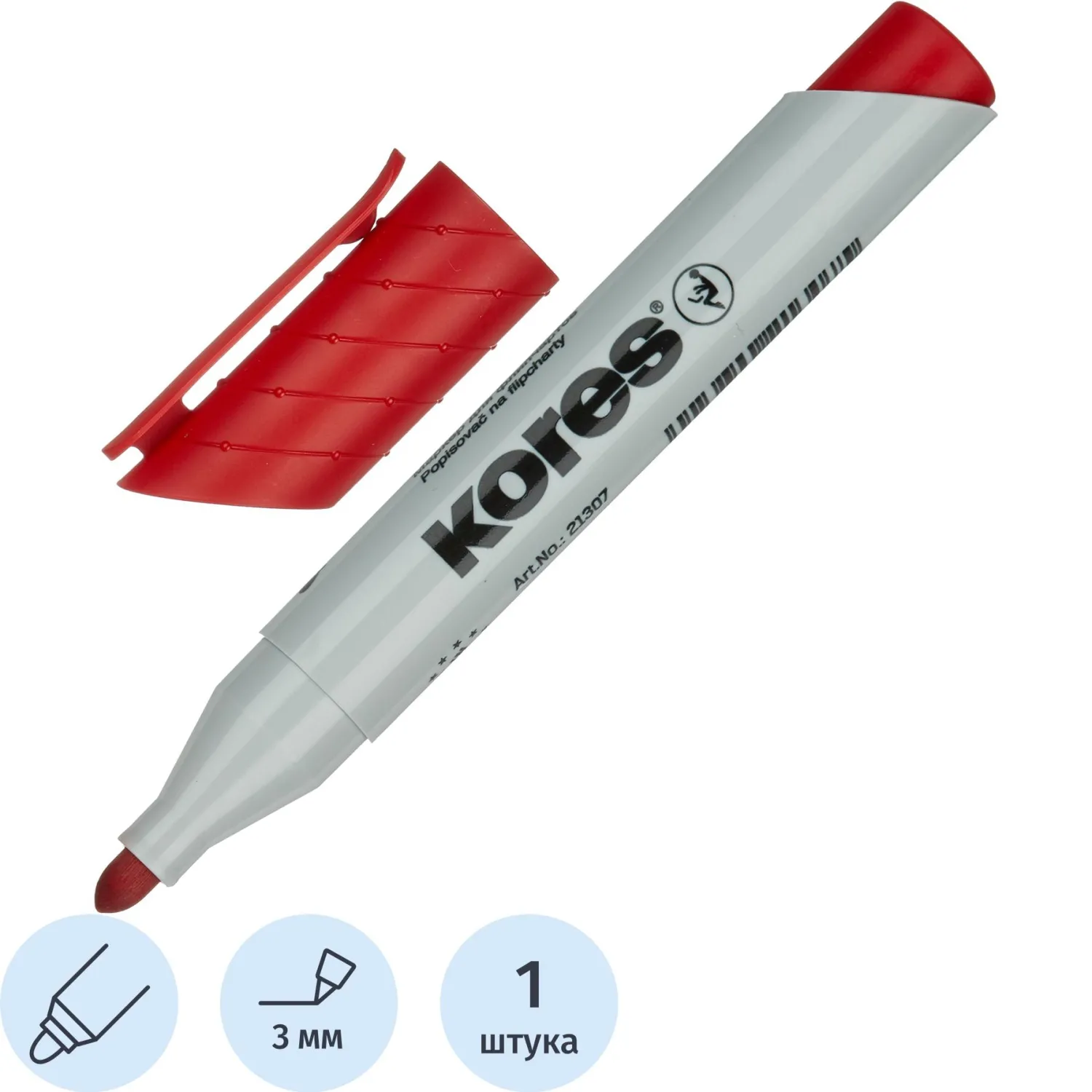Маркер для флипчартов по бумаге KORES XF1 красный 21307, 738386К