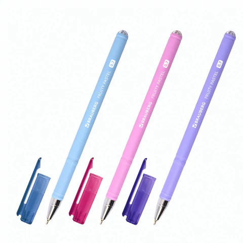 Ручка шариковая масляная BRAUBERG "FRUITY Pastel", СИНЯЯ, soft-touch, узел 0,7 мм, линия письма 0,35 мм, 142958