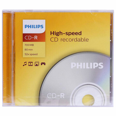 Диск CD-R PHILIPS, 700 Мб, 52x, Slim Case (1 штука), CR7D5SF01/97