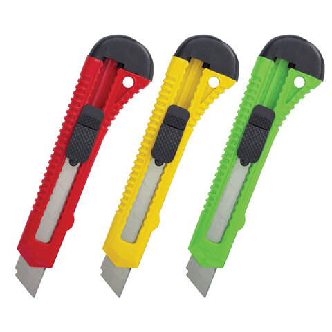 Нож канцелярский 18 мм КОМПЛЕКТ "2 шт. + 1 шт. В ПОДАРОК", фиксатор, блистер, STAFF EVERYDAY, 238769