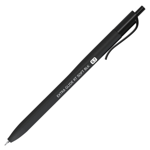 Ручка шариковая масляная автоматическая BRAUBERG "Extra Glide RT SOFT BLK", СИНЯЯ, игольчатый наконечник 0,7 мм, линия 0,5 мм, 144261