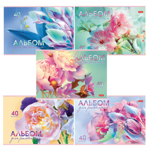 Альбом для рисования А4 40 л., скоба, обложка картон, HATBER, 205х290 мм, "Грация цветов", 085137, 40А4В