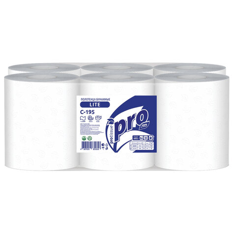 Полотенца бумажные с центральной вытяжкой 275м, PROtissue (M2) LITE, 1-сл,белые, КОМПЛЕКТ 6 рул,С195