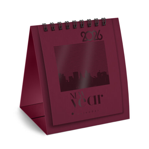 Календарь-домик настольный на гребне, 2026 г., BRAUBERG, 110х120 мм, БОРДОВЫЙ, 117284
