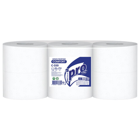 Бумага туалетная 525 метров, PROtissue (T1) COMFORT, 1-слойная, белая, КОМПЛЕКТ 6 рулонов, С350