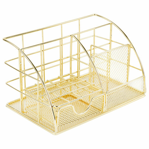 Органайзер для косметики и мелочей металлический 5 секций, MONTE VITA (МОНТЕ ВИТА), 140х220х127 мм, золото, 272477